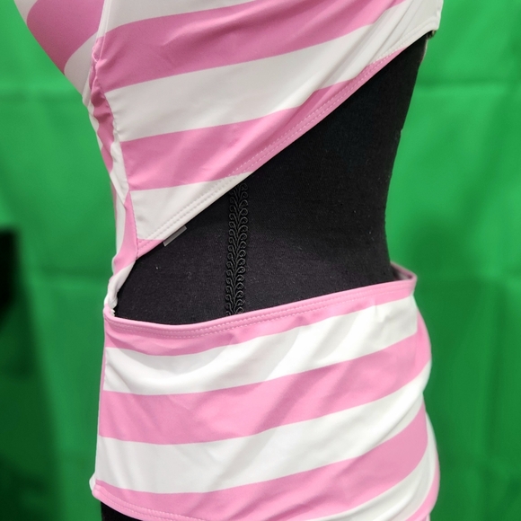 new pink and white stripe bathing suit swimsuit size xl pinup 50s retro barbie - Picture 5 of 11